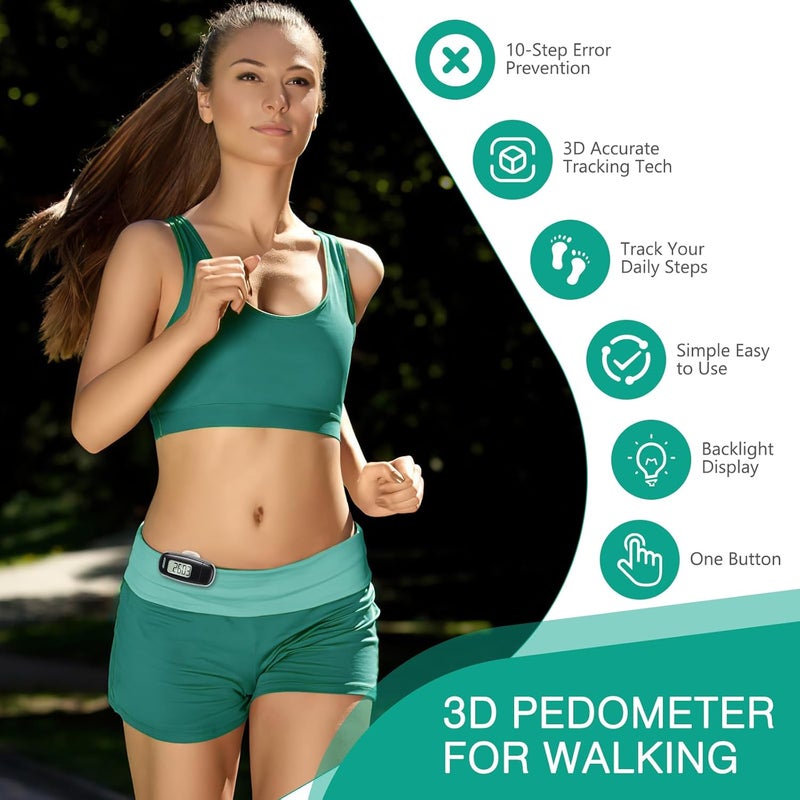 ORIA 3D Pedometer for Walking, Rechargeable Step Counter for Walking, Clip on Pedometer with Backlight, Lanyard, Simple Step Tracker for Men Women Teens Seniors - Image 4